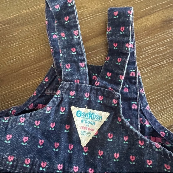 Vintage Oshkosh Denim Jean Floral Tulips Overall Dress Baby Girl Size 18M USA - Picture 4 of 7